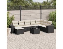 vidaXL 9 Piece Garden Sofa Set with Cushions Black Poly Rattan