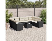 vidaXL 10 Piece Garden Sofa Set with Cushions Black Poly Rattan