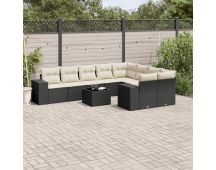 vidaXL 10 Piece Garden Sofa Set with Cushions Black Poly Rattan