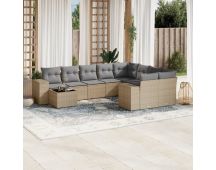 vidaXL 10 Piece Garden Sofa Set with Cushions Beige Poly Rattan