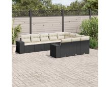 vidaXL 10 Piece Garden Sofa Set with Cushions Black Poly Rattan