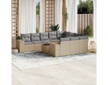 vidaXL 11 Piece Garden Sofa Set with Cushions Beige Poly Rattan