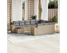 vidaXL 11 Piece Garden Sofa Set with Cushions Beige Poly Rattan