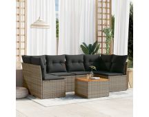 vidaXL 7 Piece Garden Sofa Set with Cushions Grey Poly Rattan