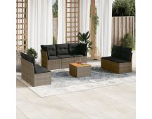 vidaXL 8 Piece Garden Sofa Set with Cushions Grey Poly Rattan