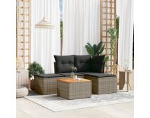 vidaXL 5 Piece Garden Sofa Set with Cushions Grey Poly Rattan