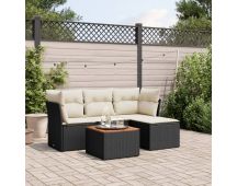 vidaXL 5 Piece Garden Sofa Set with Cushions Black Poly Rattan