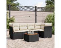 vidaXL 6 Piece Garden Sofa Set with Cushions Black Poly Rattan