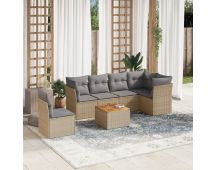 vidaXL 7 Piece Garden Sofa Set with Cushions Beige Poly Rattan