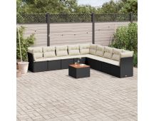 vidaXL 10 Piece Garden Sofa Set with Cushions Black Poly Rattan