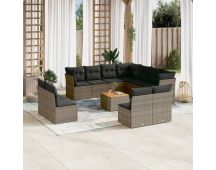 vidaXL 12 Piece Garden Sofa Set with Cushions Grey Poly Rattan