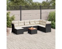 vidaXL 9 Piece Garden Sofa Set with Cushions Black Poly Rattan