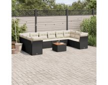 vidaXL 11 Piece Garden Sofa Set with Cushions Black Poly Rattan