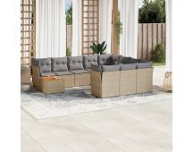 vidaXL 11 Piece Garden Sofa Set with Cushions Beige Poly Rattan