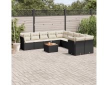 vidaXL 11 Piece Garden Sofa Set with Cushions Black Poly Rattan