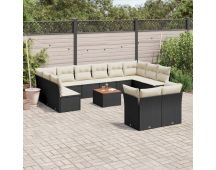 vidaXL 13 Piece Garden Sofa Set with Cushions Black Poly Rattan