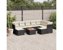 vidaXL 10 Piece Garden Sofa Set with Cushions Black Poly Rattan