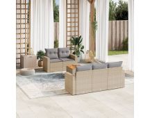 vidaXL 6 Piece Garden Sofa Set with Cushions Beige Poly Rattan