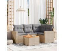 vidaXL 5 Piece Garden Sofa Set with Cushions Beige Poly Rattan