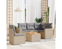 vidaXL 6 Piece Garden Sofa Set with Cushions Beige Poly Rattan