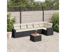 vidaXL 7 Piece Garden Sofa Set with Cushions Black Poly Rattan