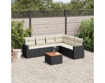 vidaXL 7 Piece Garden Sofa Set with Cushions Black Poly Rattan