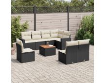 vidaXL 9 Piece Garden Sofa Set with Cushions Black Poly Rattan