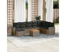 vidaXL 9 Piece Garden Sofa Set with Cushions Grey Poly Rattan