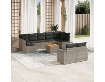 vidaXL 10 Piece Garden Sofa Set with Cushions Grey Poly Rattan