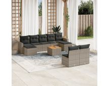 vidaXL 10 Piece Garden Sofa Set with Cushions Grey Poly Rattan