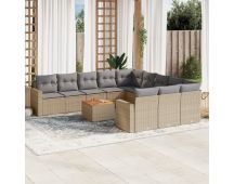 vidaXL 12 Piece Garden Sofa Set with Cushions Beige Poly Rattan