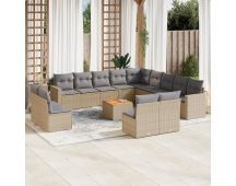 vidaXL 14 Piece Garden Sofa Set with Cushions Beige Poly Rattan