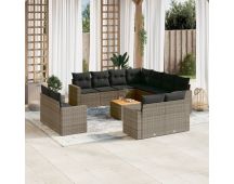 vidaXL 12 Piece Garden Sofa Set with Cushions Grey Poly Rattan