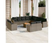 vidaXL 14 Piece Garden Sofa Set with Cushions Grey Poly Rattan