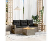 vidaXL 4 Piece Garden Sofa Set with Cushions Grey Poly Rattan