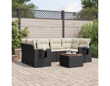 vidaXL 7 Piece Garden Sofa Set with Cushions Black Poly Rattan