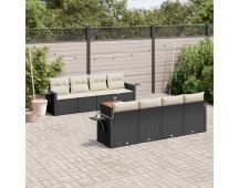 vidaXL 9 Piece Garden Sofa Set with Cushions Black Poly Rattan