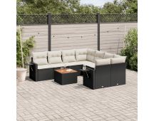 vidaXL 9 Piece Garden Sofa Set with Cushions Black Poly Rattan