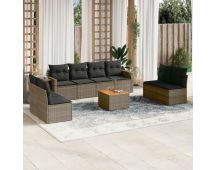 vidaXL 9 Piece Garden Sofa Set with Cushions Grey Poly Rattan