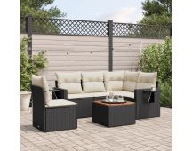 vidaXL 6 Piece Garden Sofa Set with Cushions Black Poly Rattan