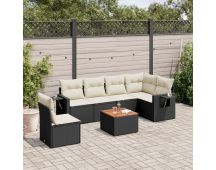 vidaXL 7 Piece Garden Sofa Set with Cushions Black Poly Rattan