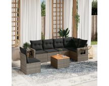 vidaXL 7 Piece Garden Sofa Set with Cushions Grey Poly Rattan