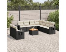 vidaXL 10 Piece Garden Sofa Set with Cushions Black Poly Rattan