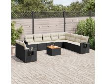 vidaXL 11 Piece Garden Sofa Set with Cushions Black Poly Rattan