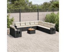 vidaXL 12 Piece Garden Sofa Set with Cushions Black Poly Rattan