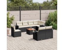 vidaXL 9 Piece Garden Sofa Set with Cushions Black Poly Rattan