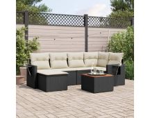 vidaXL 7 Piece Garden Sofa Set with Cushions Black Poly Rattan