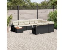 vidaXL 11 Piece Garden Sofa Set with Cushions Black Poly Rattan