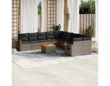 vidaXL 11 Piece Garden Sofa Set with Cushions Grey Poly Rattan