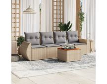 vidaXL 5 Piece Garden Sofa Set with Cushions Beige Poly Rattan